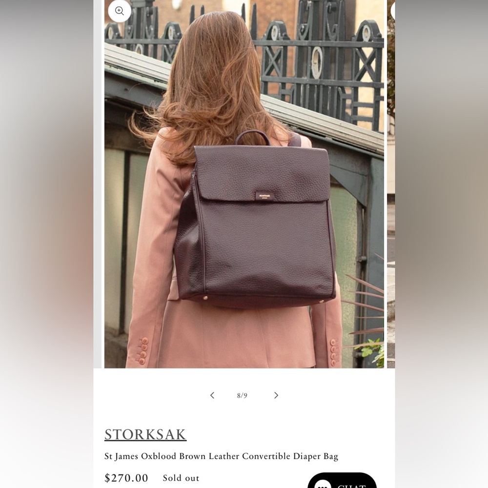 Storksac St James Oxblood brown leather convertible diaper bag back pack